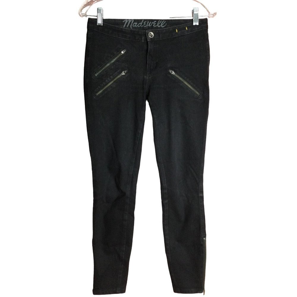 Madewell Women Skinny Jeans Low Rise Zipper Ankles Pockets Black Moto Size 2